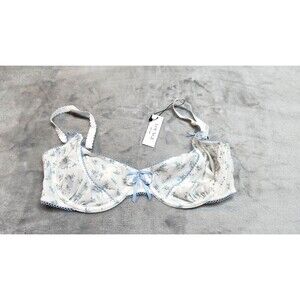 LOUNGE Women's 32E White Blue Meadow Summer Balcony Bra NWT